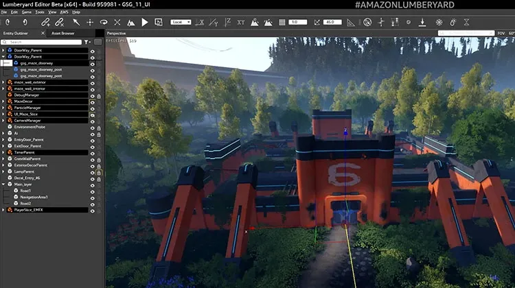 The Lumberyard engine interface while working on a project