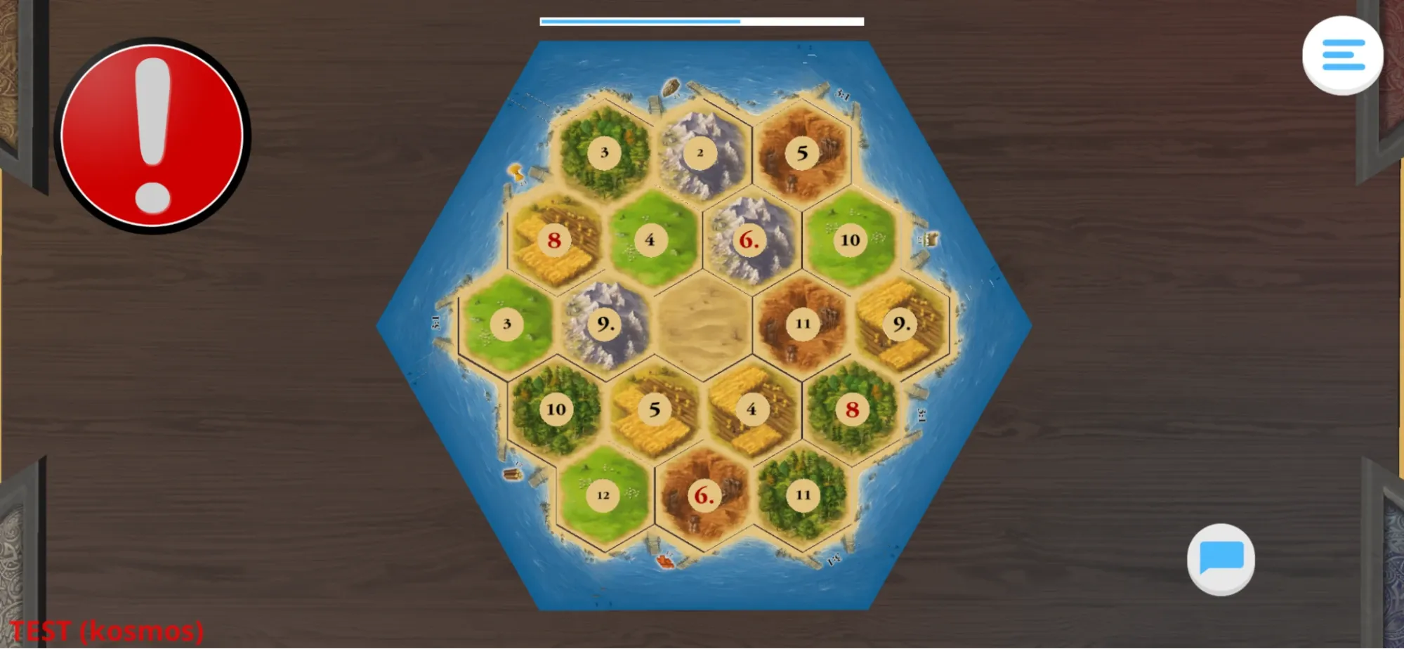 The previous version in the tutorial app: a top-down view of the island with its number tokens.