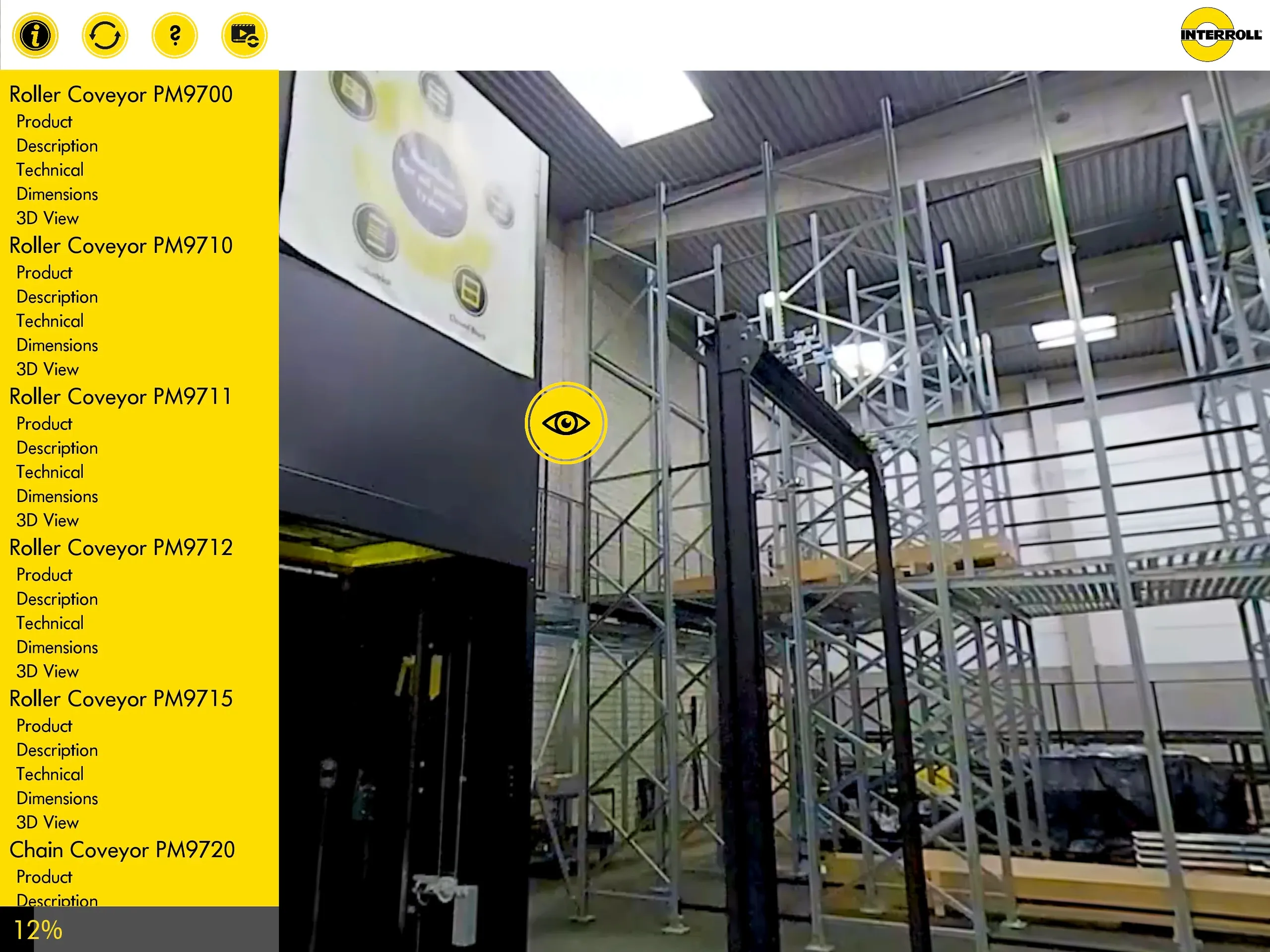 The modular app structure enables quick access to conveyor solutions and their technical information.