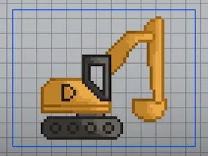The image shows a stylised excavator with a "D" painted on it.