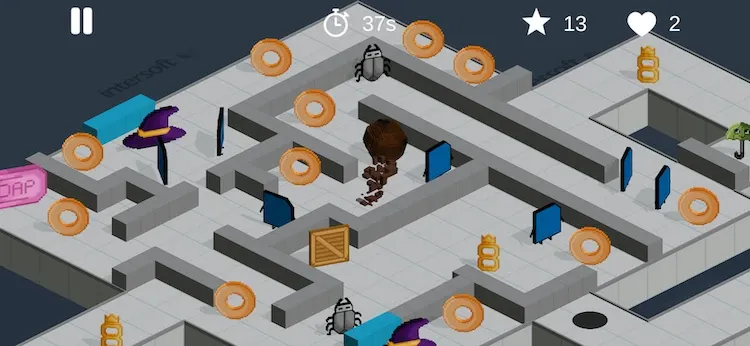 The screenshot shows Muddini in a labyrinth with various characters around him.