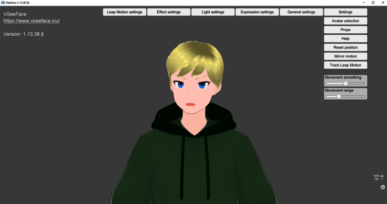 Interface from VSeeFace with example model