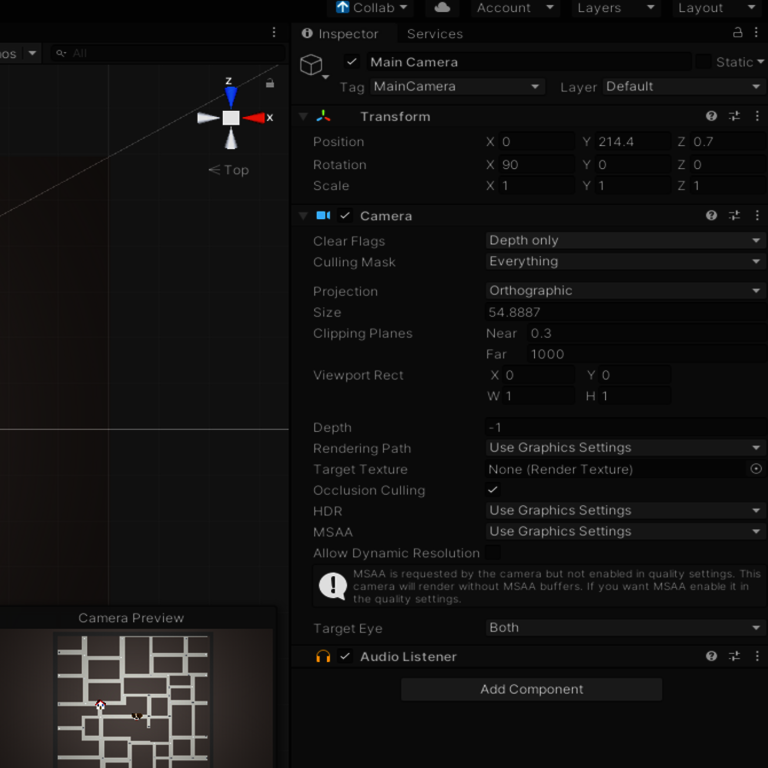 Einstellungen-der-Kamera-in-Unity Komponenten der Kamera im Inspector