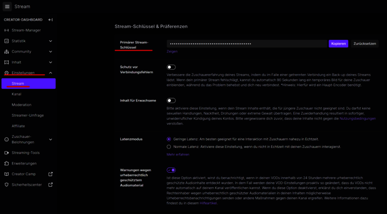 Twitch stream settings