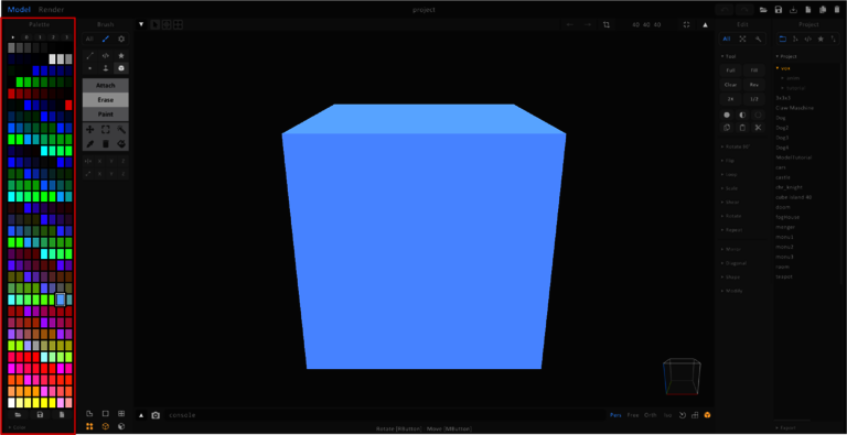The Palette area on the far left of the workstation is outlined in red