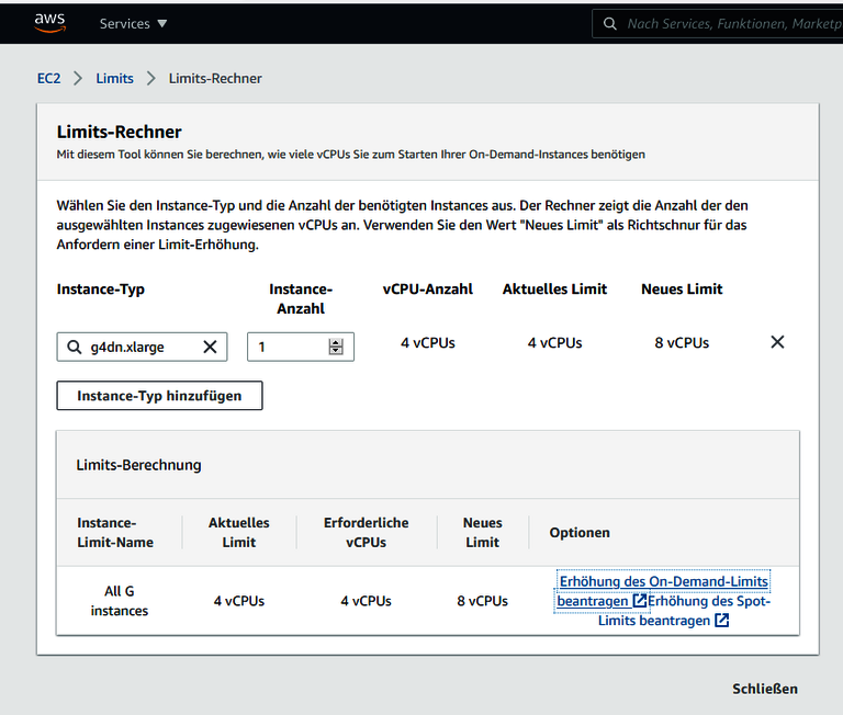 Erhöhung-des-vCPU-Limits Erhöhung des vCPU Limits