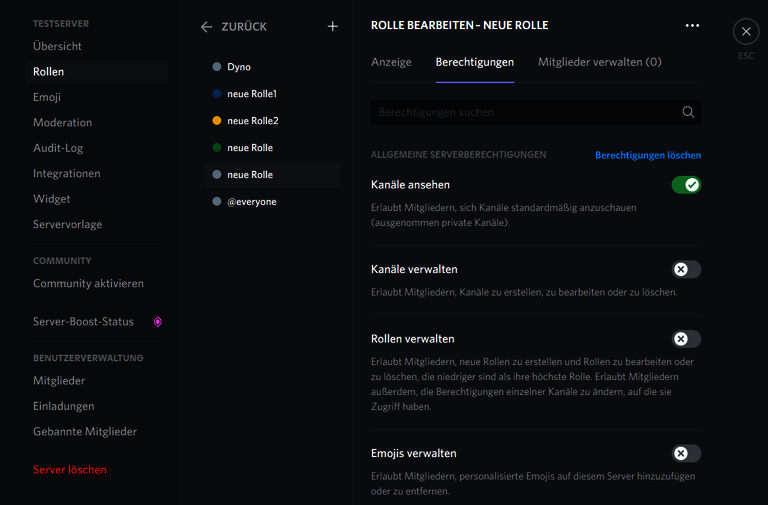 Rollenübersicht mit Bearbeitungsmöglichkeiten