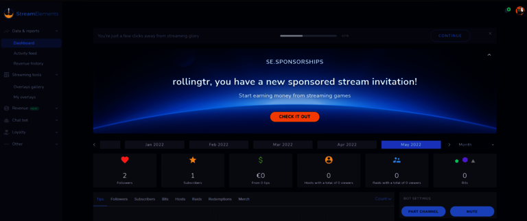 StreamElements dashboard