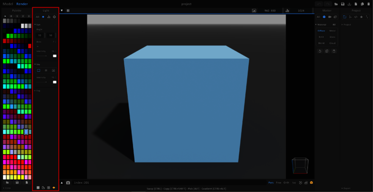 The Light area to the right of the palette is outlined in red