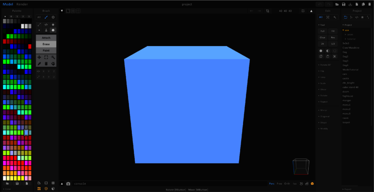  Workspace of the MagicaVoxel program in Model mode