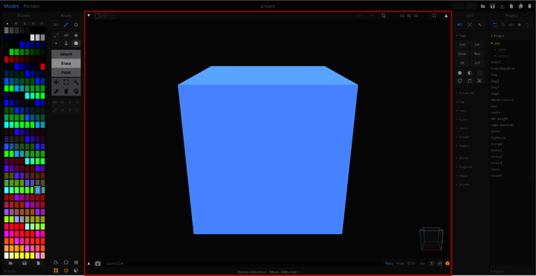 The display of the 3D model in the middle of the workstation is outlined in red