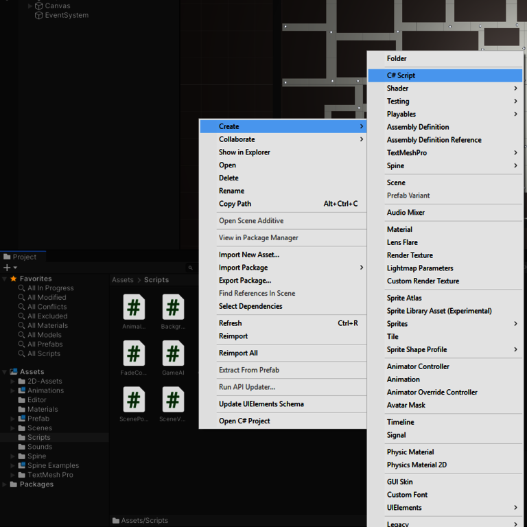 Erstellung-von-Skripten-in-Unity Erstellung eines Skripts im Scripts Ordner