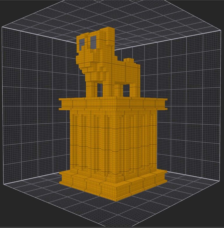 Yellow dog on a yellow pillar