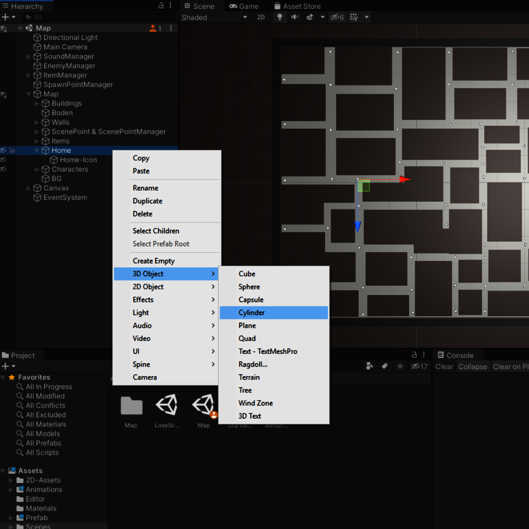 Erstellung-des-Home-Game-Objekts Erstellung des Game Objekts Home in der Hierarchy