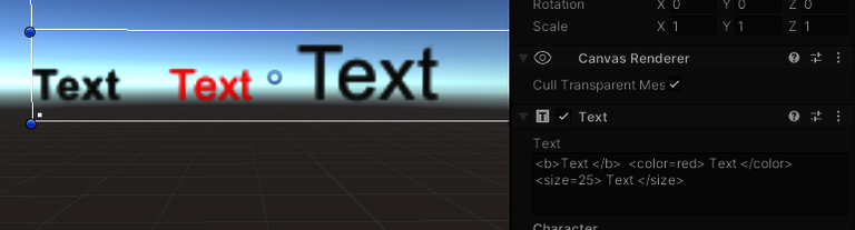 Unity Engine, screenshot of text element