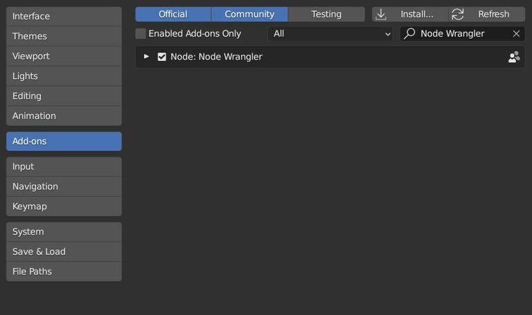 Pop-up-window-with-selected-add-ons Pop-up window where add-ons were selected. In the top right of the search bar, it says Node Wrangler.