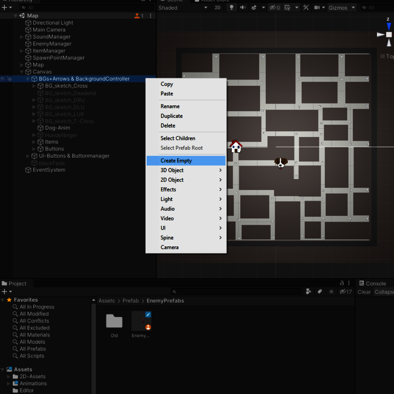 Erstellung-des-Game-Objekts-BackgroundController Erstellung des Game Objekts BackgroundController in der Hierarchy in Unity