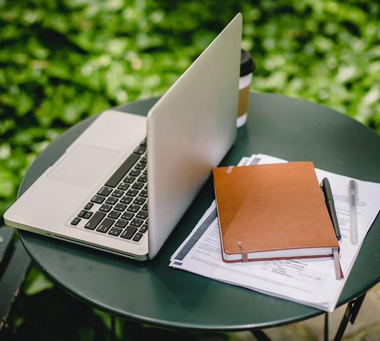 Laptop on garden table