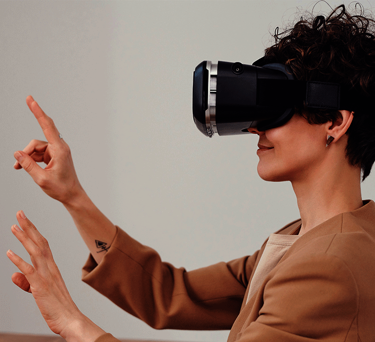 Person with VR headset in side view