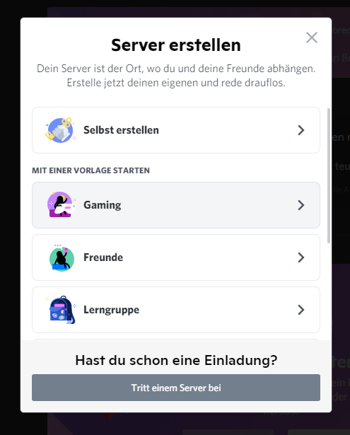 Man sieht die Schaltfläche, um einen neuen Server zu erstellen