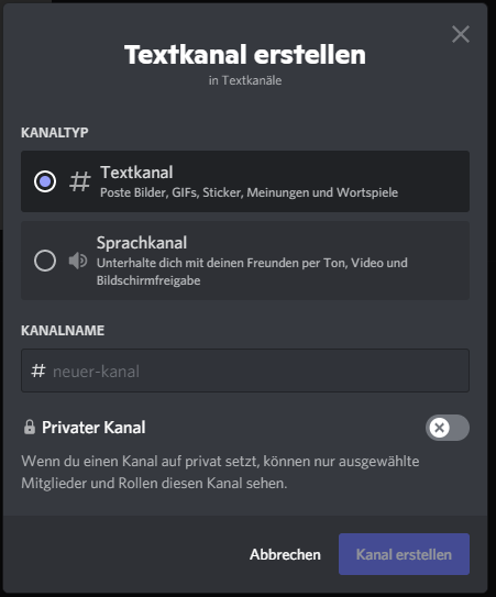 Man sieht die Schaltfläche um einen neuen Kanal zu erstellen