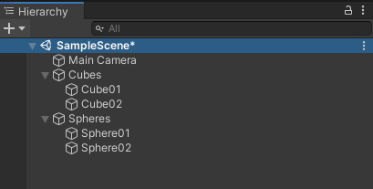 Unity Engine, screenshot of the hierarchy