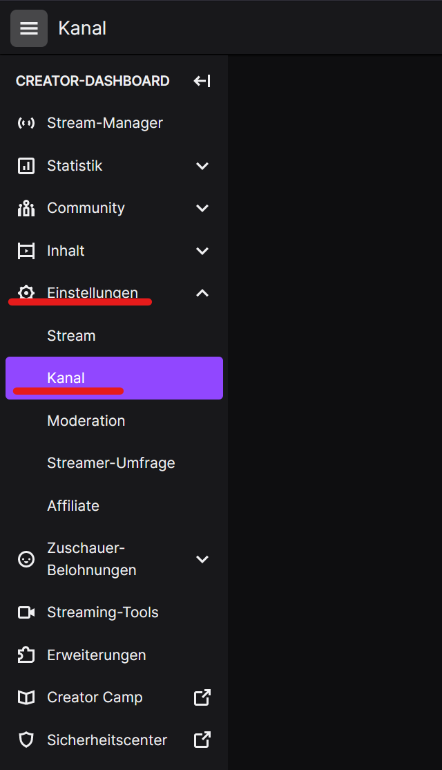 Left tab in the Creator dashboard