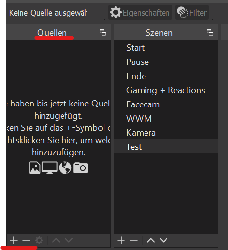 Source and scene selection in OBS Studio