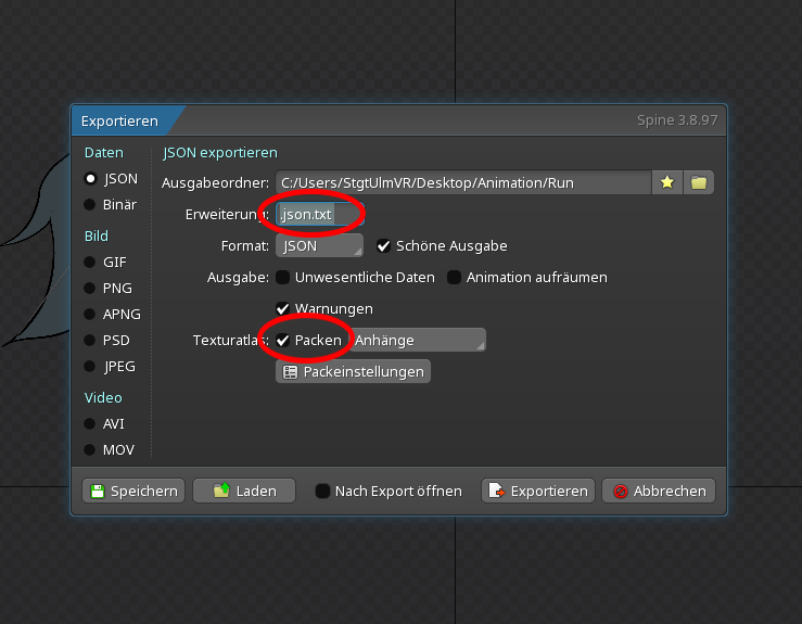 JSON-Datei-aus-Spine-exportieren JSON Datei aus Spine exportieren