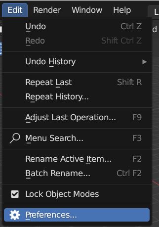 Expanded menu in "Edit," where "Preferences" is selected.