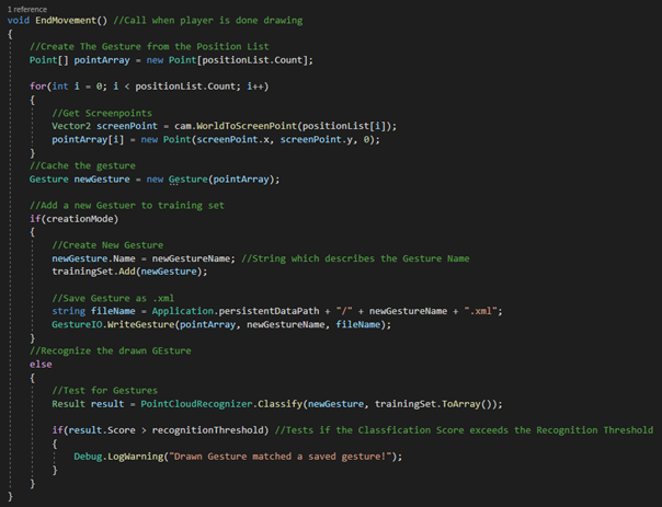  Code snippet of a simple gesture recognition with the PDollar package in Visual Studio