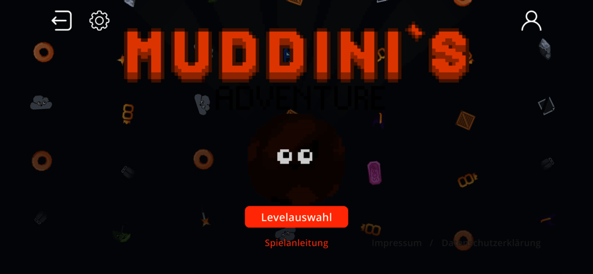 Der Screenshot zeigt den Startbildschirm von Muddini's Adventure.