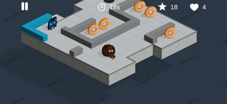 Der Screenshot zeigt den Timer oben in der Mitte. Er ist weiß, so erkennen Spieler:innen dass noch genug Zeit ist, das Level zu beenden.